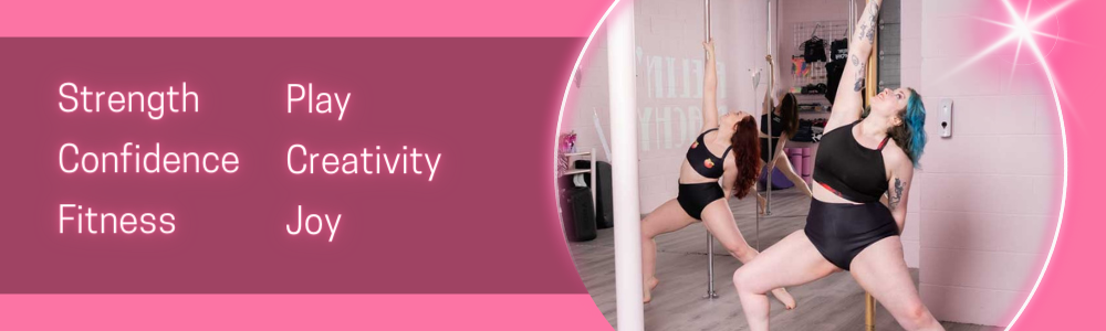 feeling' peachy benefits of pole dancing banner